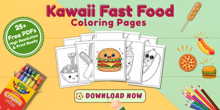 Free Printable Food Coloring Pages (Cute, Fast Food & Sweets!)